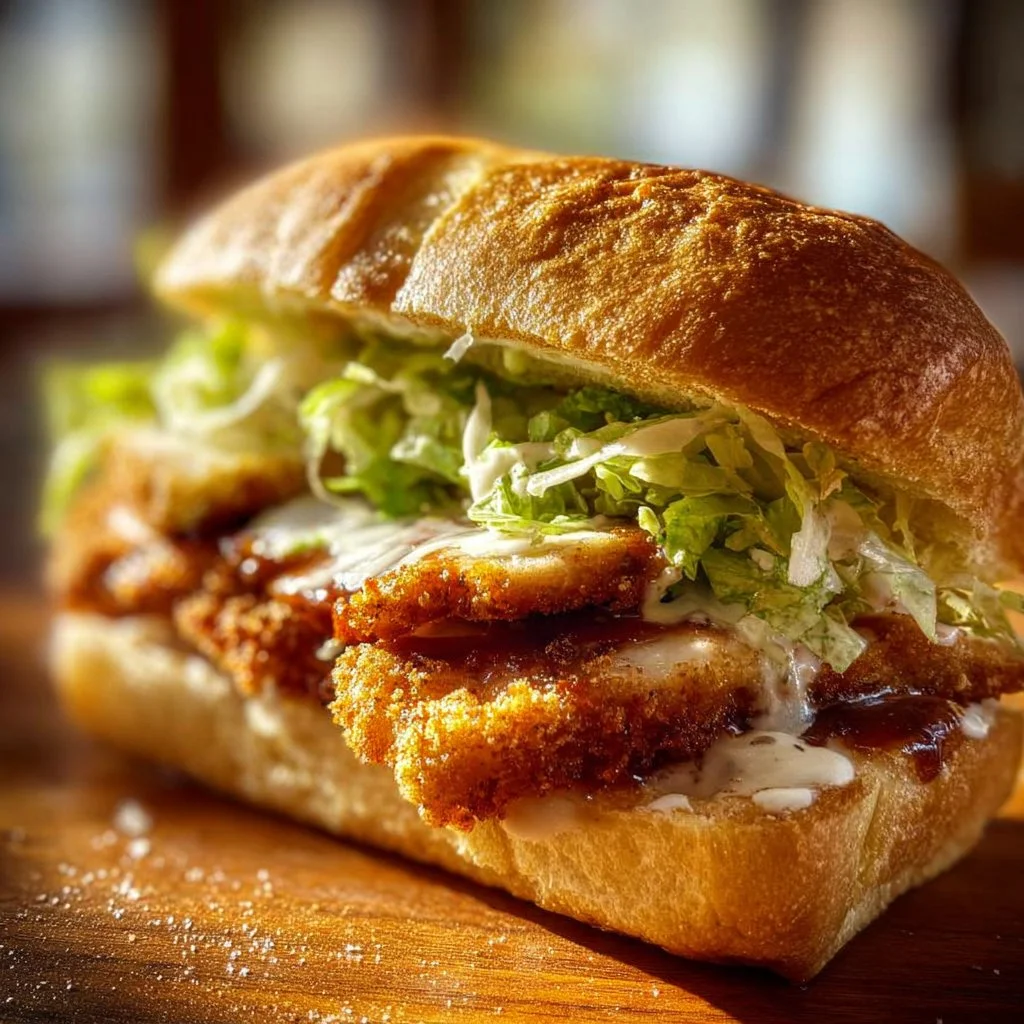 Crispy Chicken Caesar Sandwich with lettuce and creamy dressing