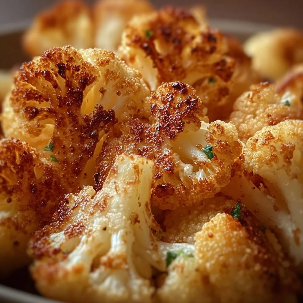 Crispy roasted cauliflower on a plate, garnished and ready to serve.