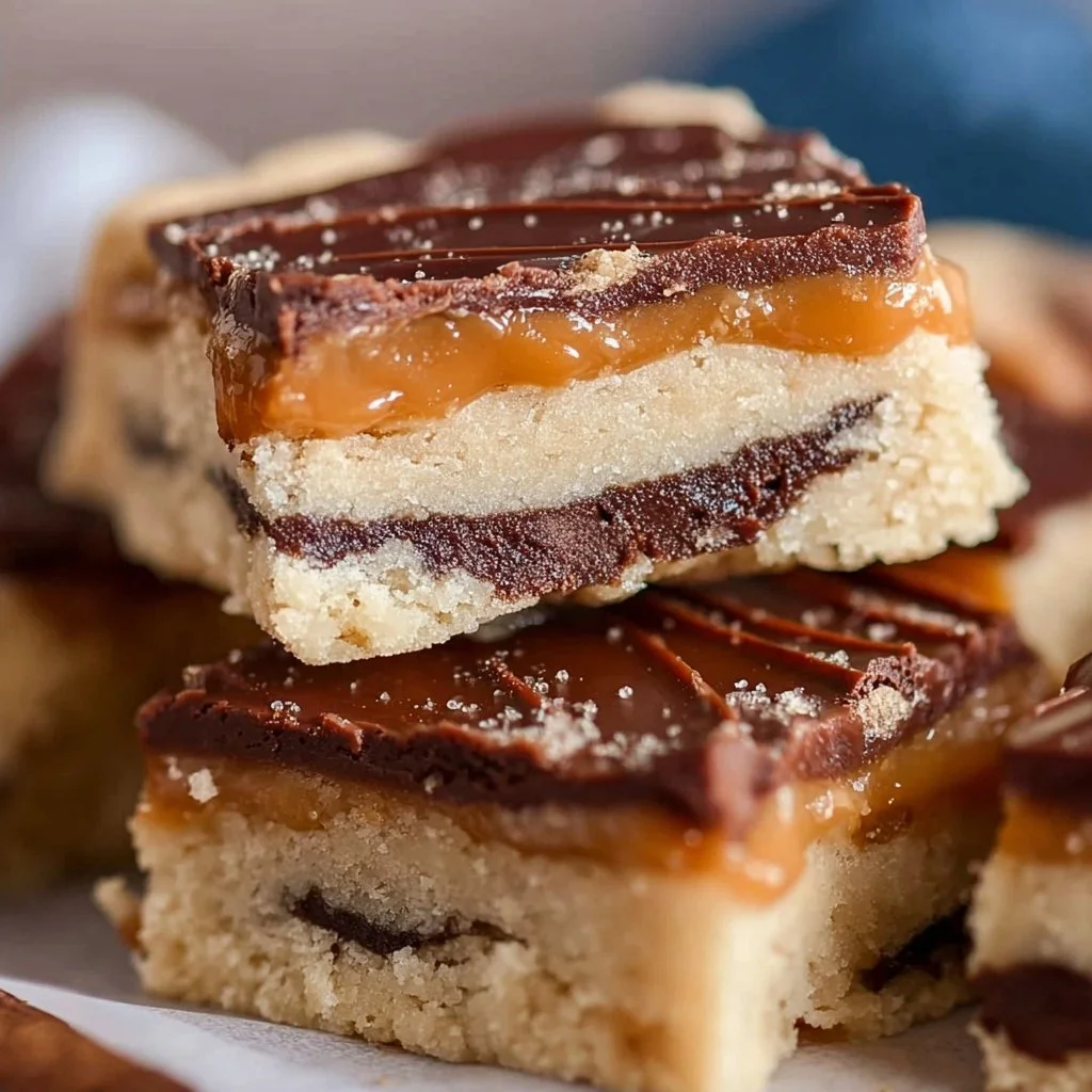 Delicious chocolate caramel shortbread bars topped with rich chocolate glaze