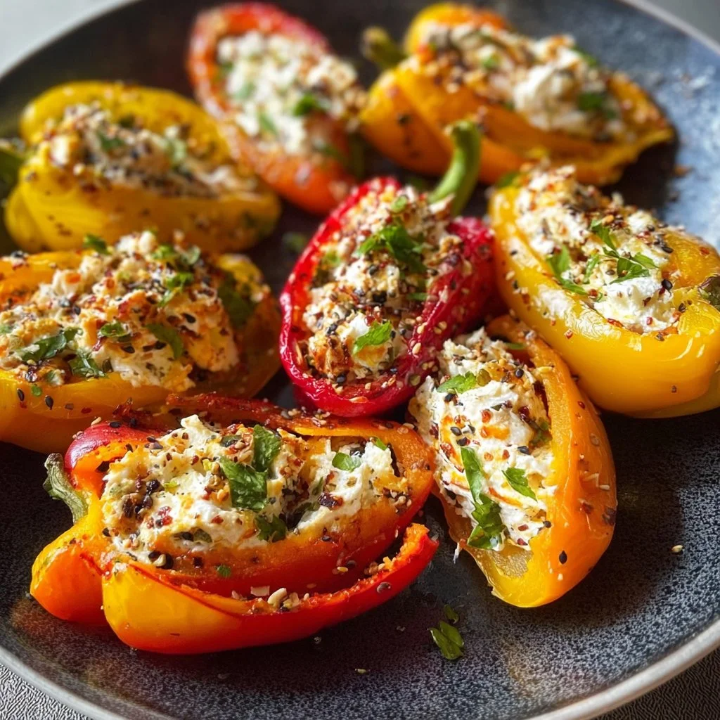 Cheese and Everything Bagel stuffed mini peppers on a plate