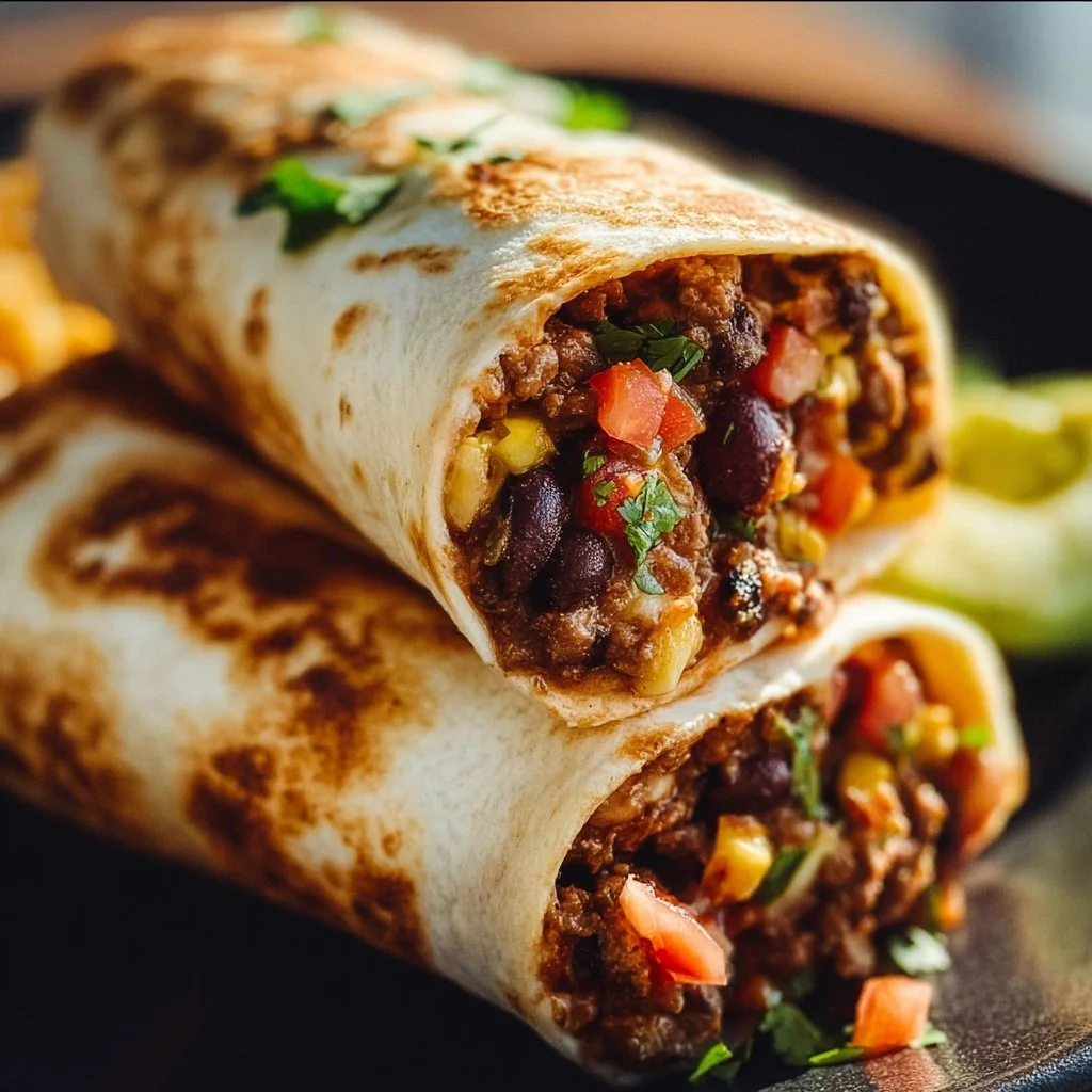 Delicious homemade Mexican Burritos with fresh ingredients on a plate