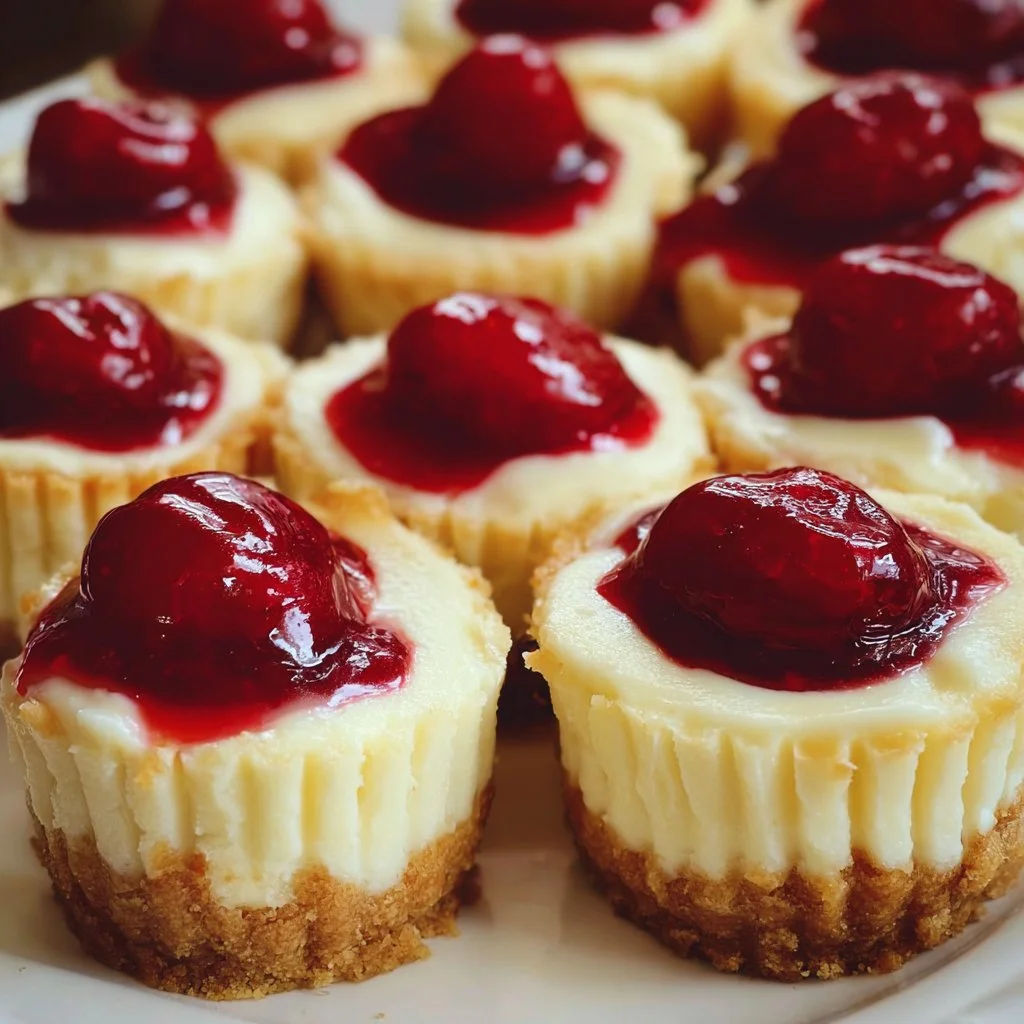Delicious easy mini cheesecakes served on a white plate with fresh berries