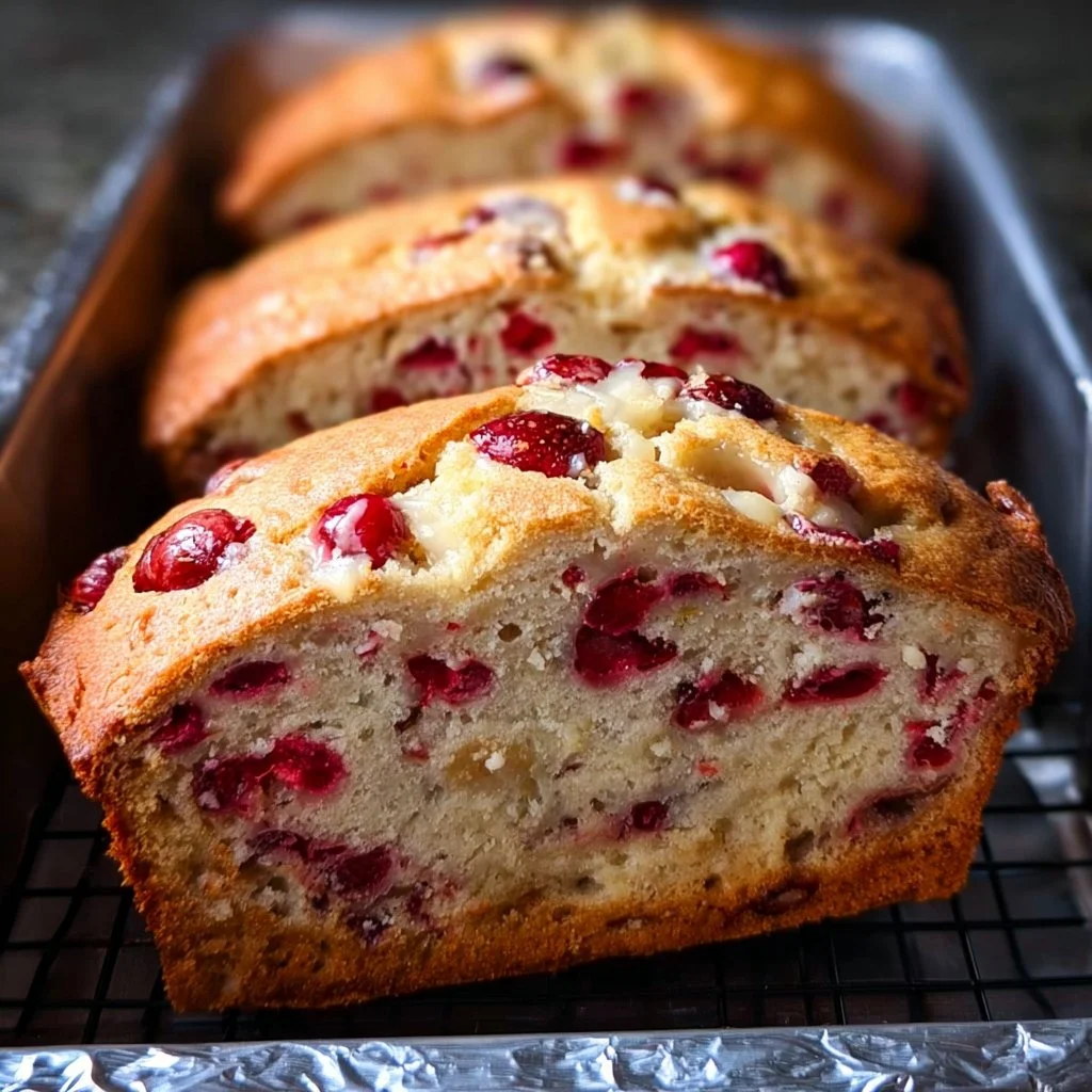 Loaf of Eggnog Cranberry Bread with cranberries and holiday spices