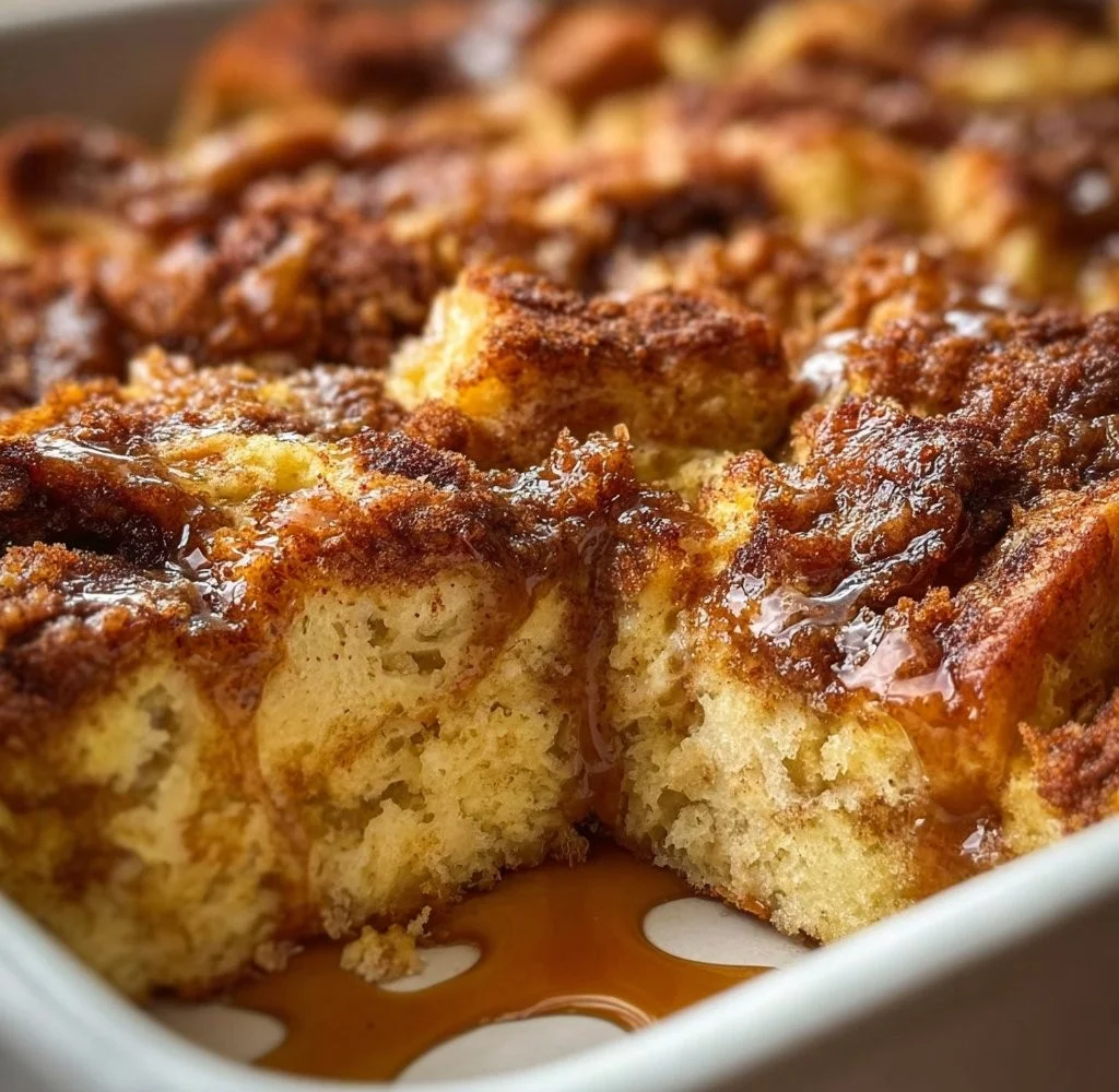 Delicious Eggnog French Toast Breakfast Casserole served on a festive table