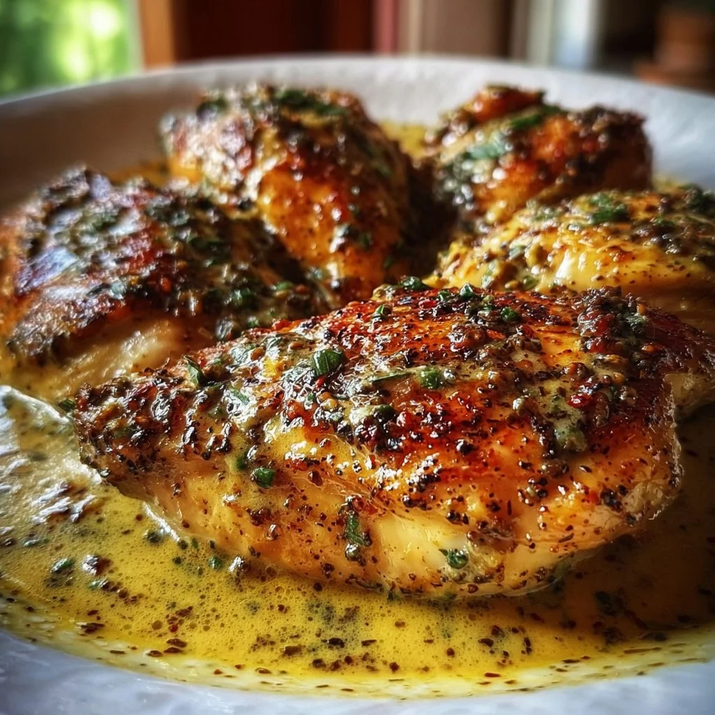 Serve of French Mustard Chicken with herbs and spices