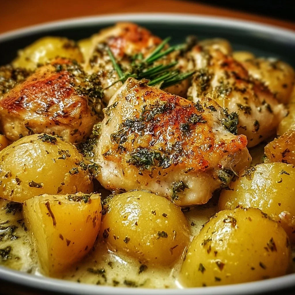 Garlic Parmesan Crockpot Chicken with potatoes in a slow cooker