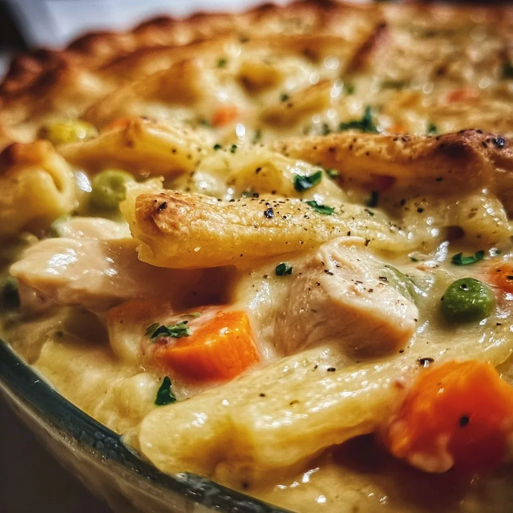 Delicious Grandma's Chicken Pot Pie served with a golden crust and fresh ingredients.