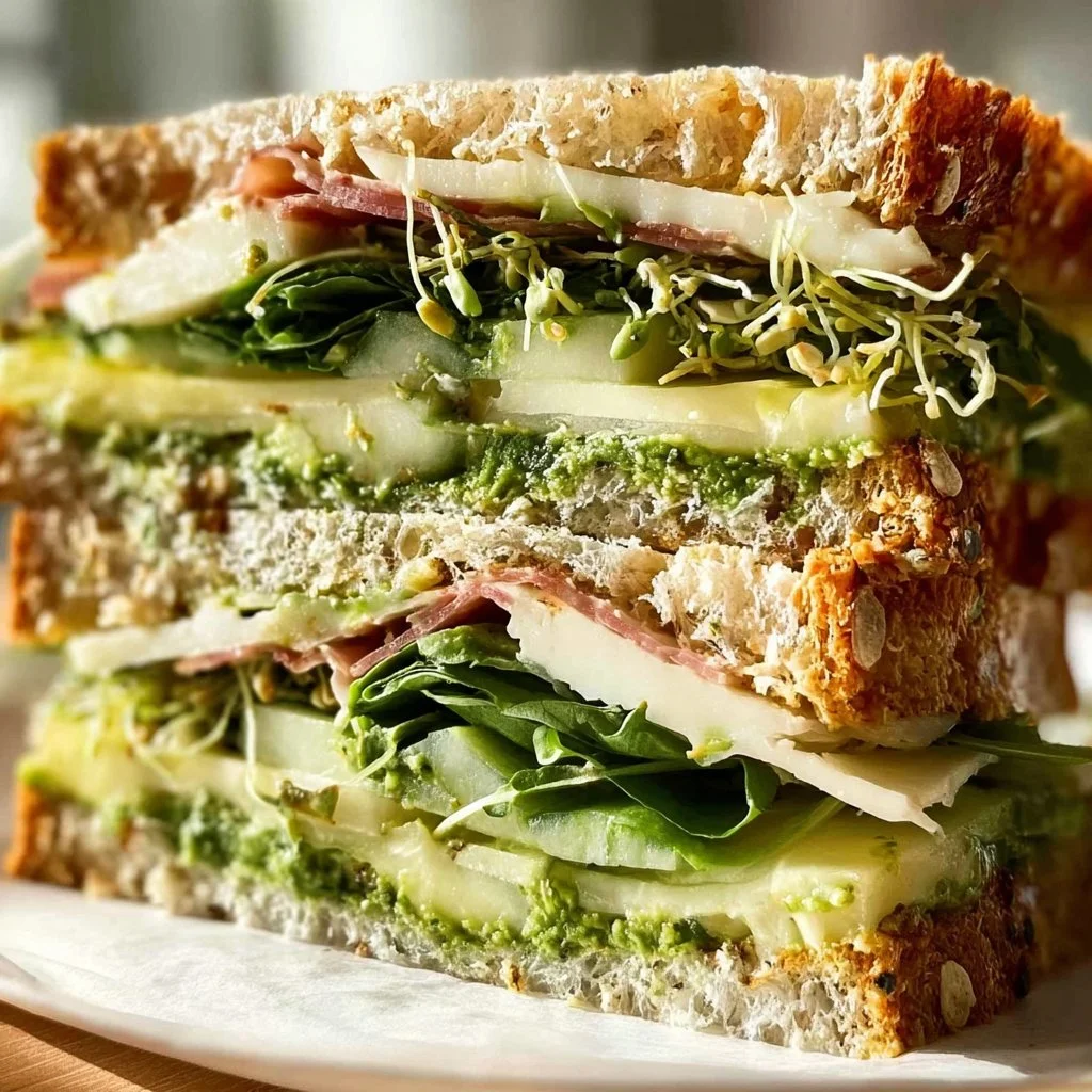 Delicious Green Goddess Sandwich featuring fresh herbs and colorful vegetables.