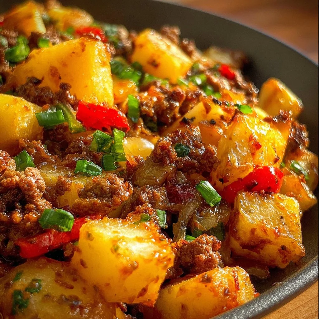 Delicious Ground Beef Potato Hash served in a skillet