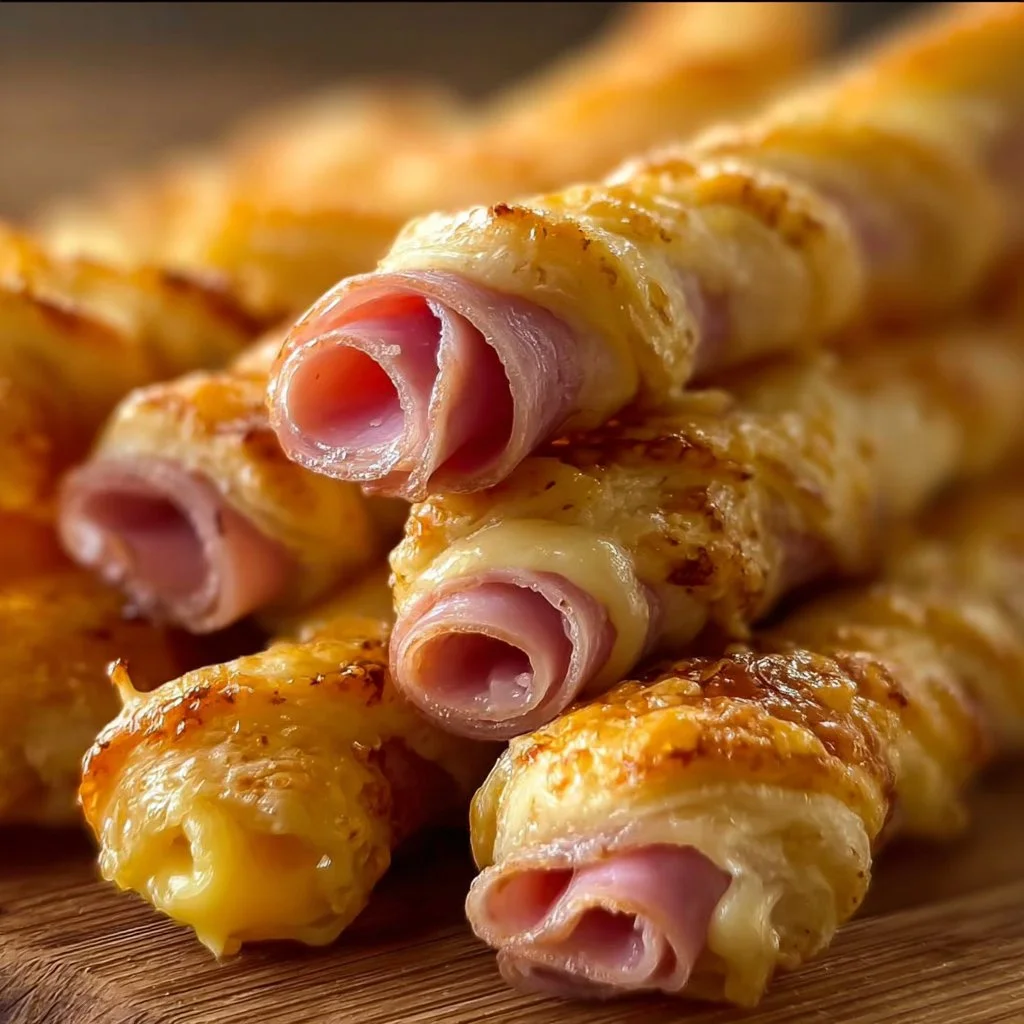 Crispy ham and cheese sticks served on a plate