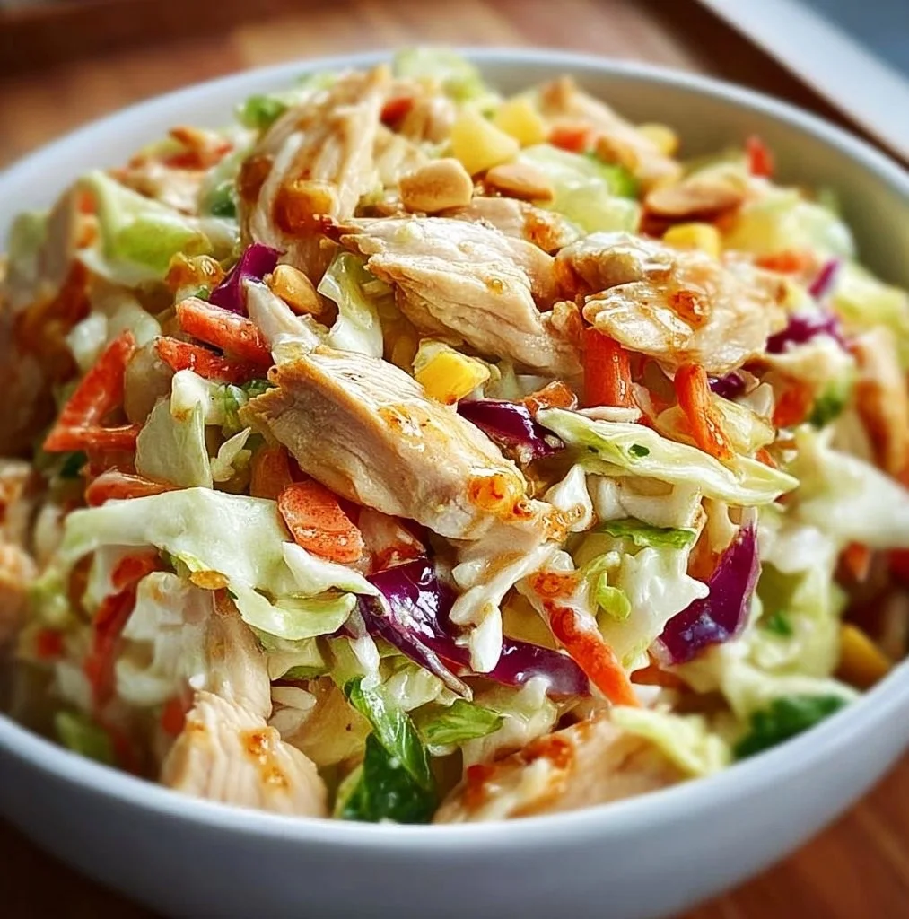 Delicious Hawaiian Chicken Slaw Salad with vibrant vegetables and dressing