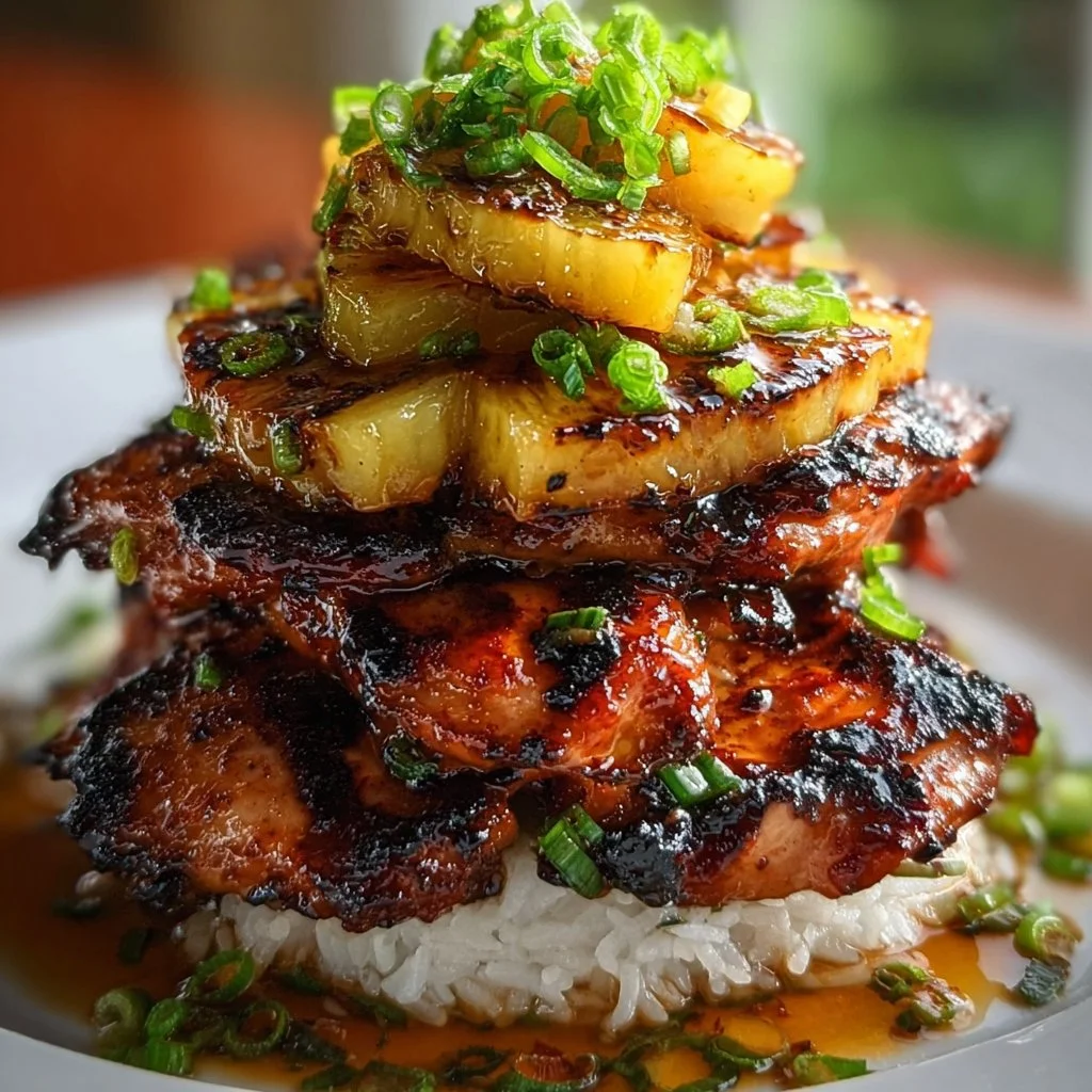 Hawaiian Huli Huli Chicken Stack served with tropical sides