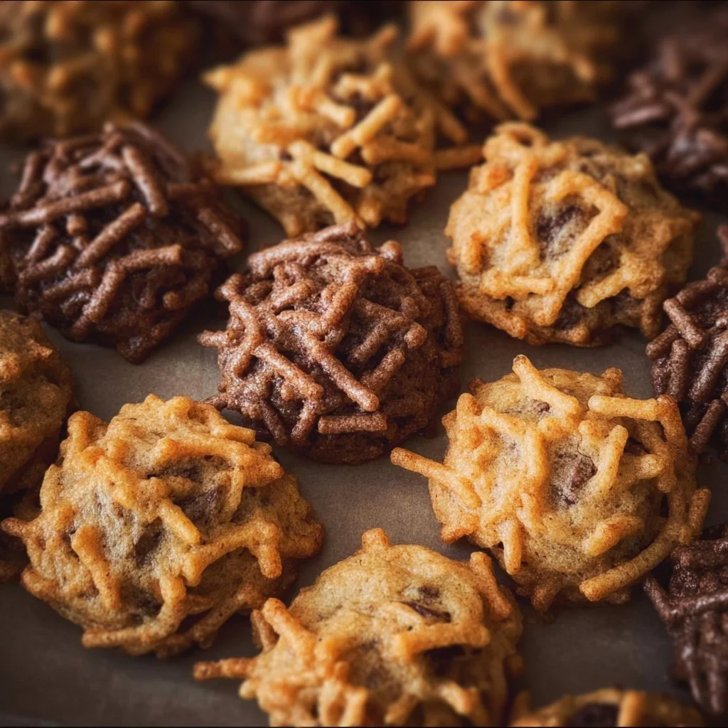 Delicious homemade Haystack Cookies with chocolate and coconut.