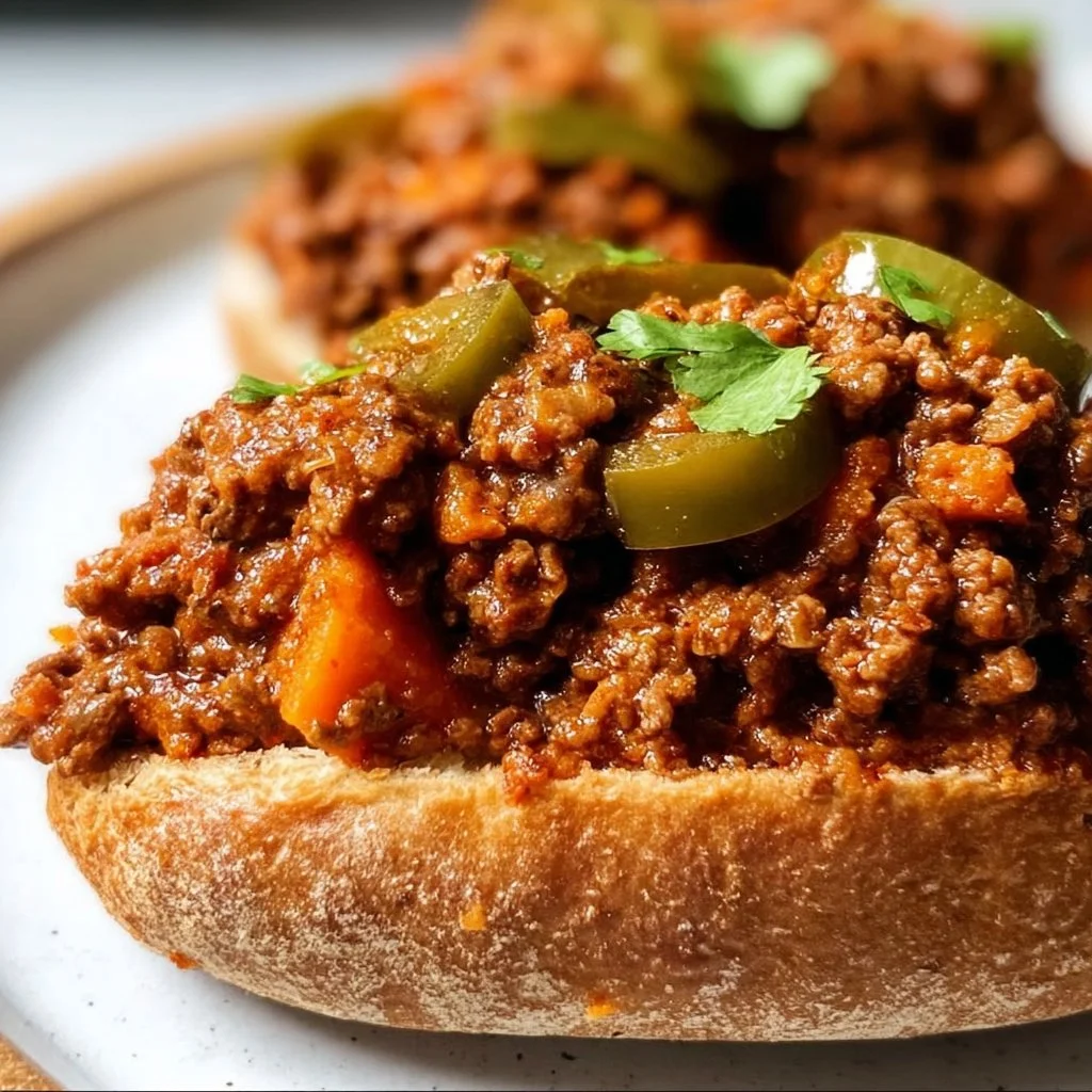 Plate of healthy sloppy joes made with lean meat and fresh vegetables