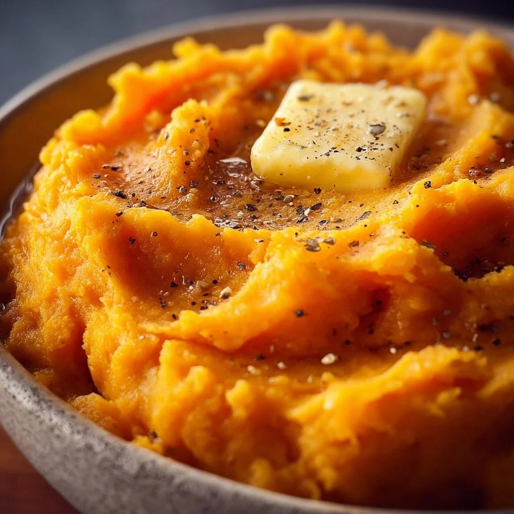 Delicious Honey Butter Mashed Sweet Potatoes with a creamy texture and golden color.