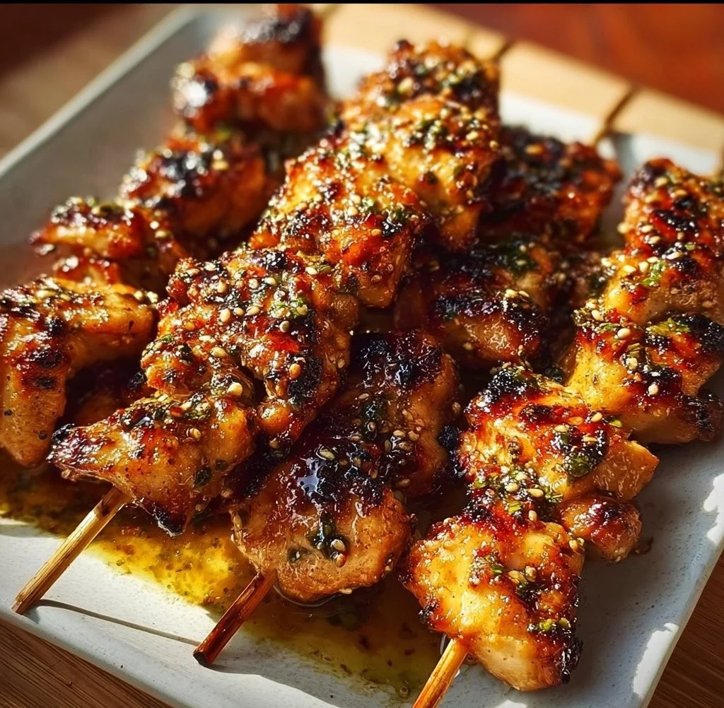 Honey Garlic Chicken Skewers grilled to perfection with a sweet glaze