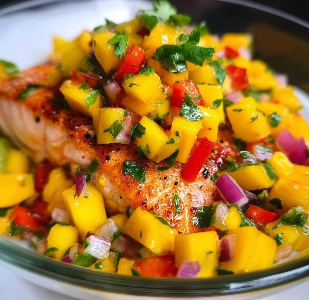 Delicious Honey Lime Salmon topped with fresh Mango Salsa