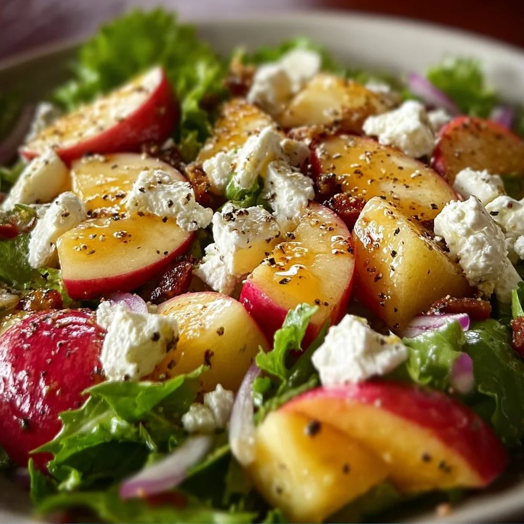 Honeycrisp Apple and Feta Salad with fresh greens topped with walnuts.