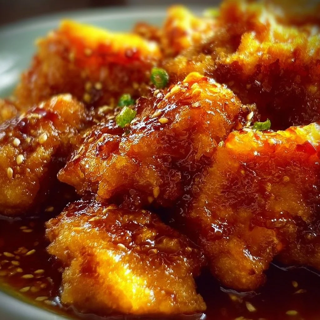Delicious hot honey chicken served with sides on a plate.
