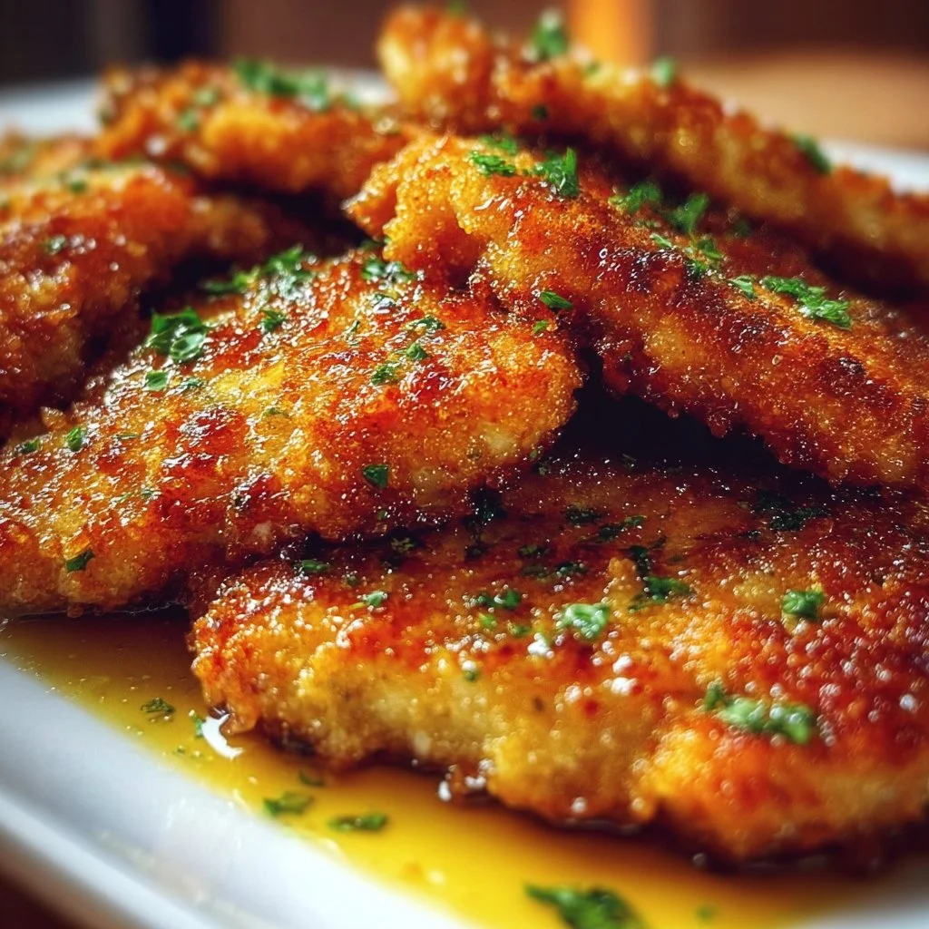 Delicious hot honey chicken cutlets served on a plate