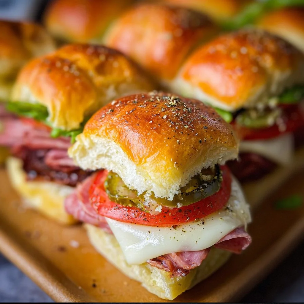 Delicious hot Italian sub sliders with fresh ingredients and melted cheese