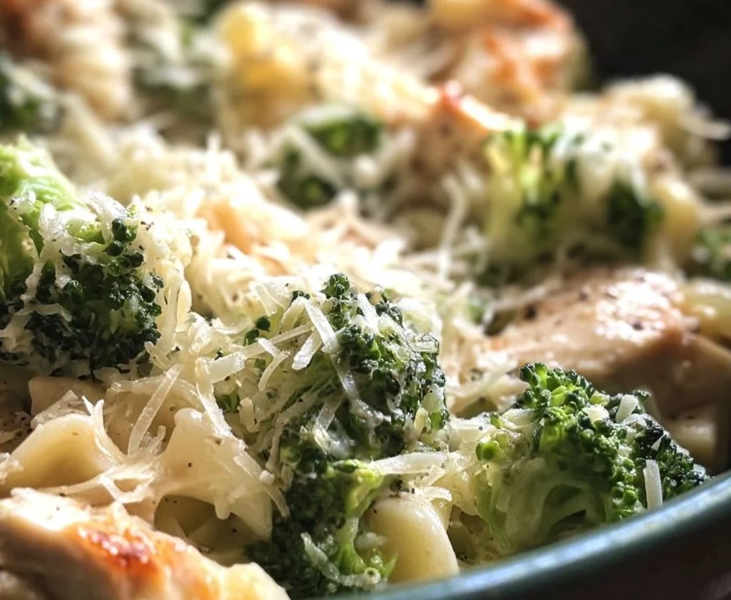 Keto Chicken Broccoli Alfredo Bake with broccoli, chicken, and creamy sauce