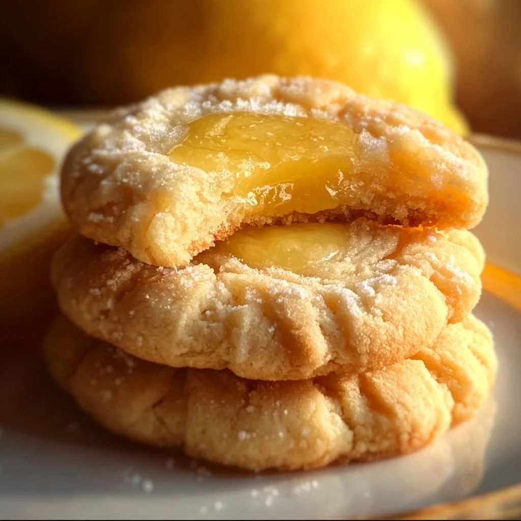 Delicious lemon curd cookies arranged on a plate, perfect for dessert.