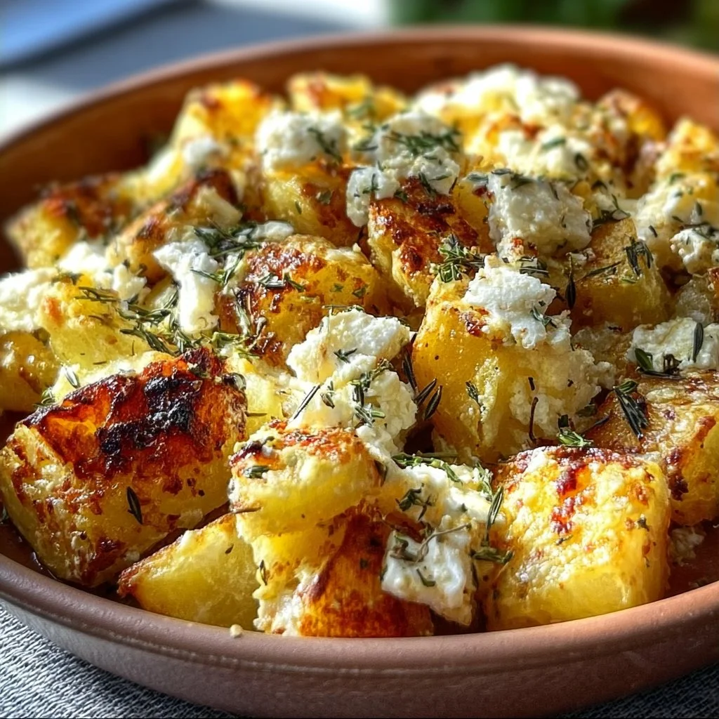 Delicious Lemon Feta Potato dish garnished with herbs
