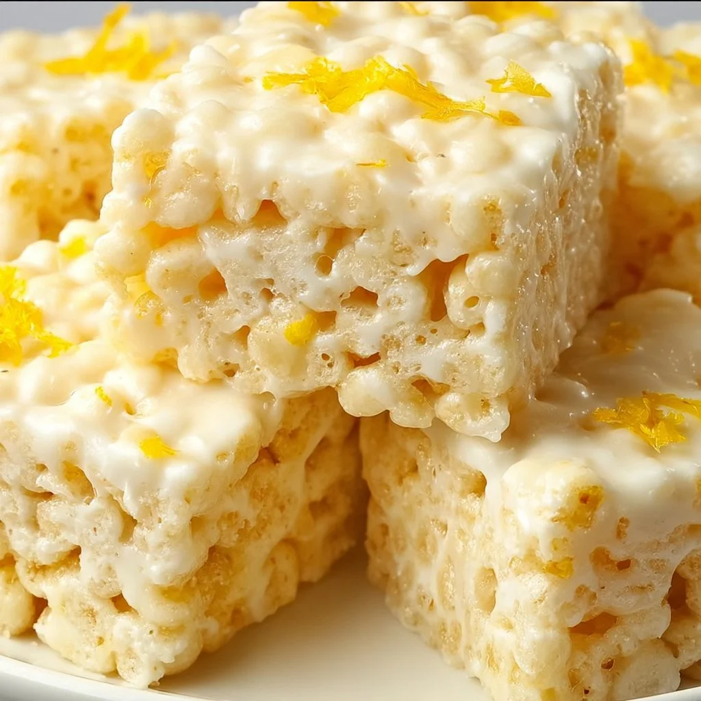 Lemon Rice Krispy Treats with bright lemon garnish