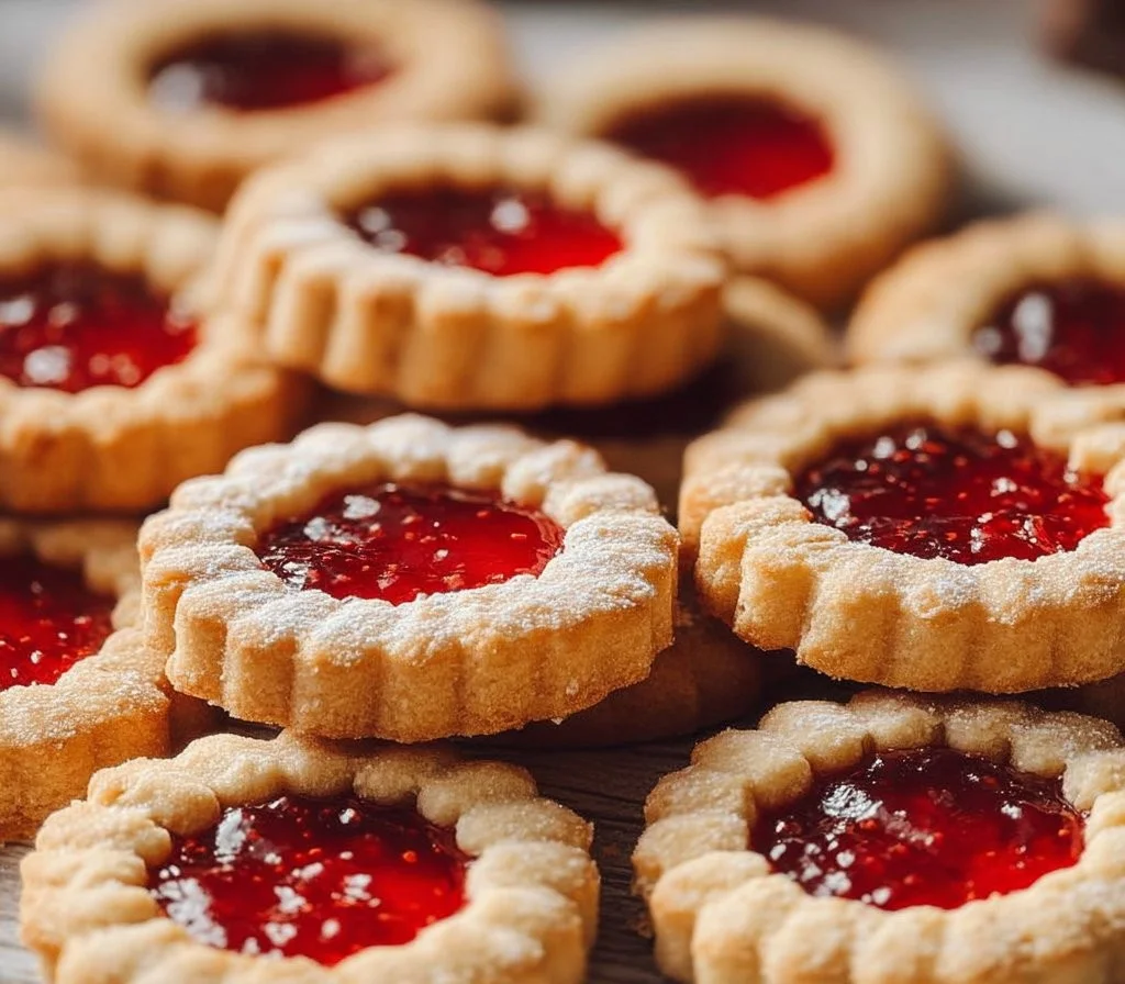 Delicious homemade Linzer Cookies filled with jam and topped with powdered sugar.