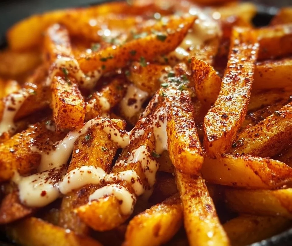 Louisiana Voodoo Fries topped with spices and sauces for a zesty flavor