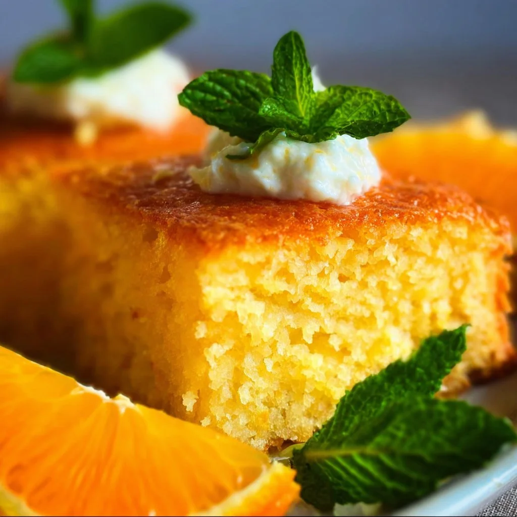 Delicious homemade Mandarin Orange Cake with citrus frosting and slices.