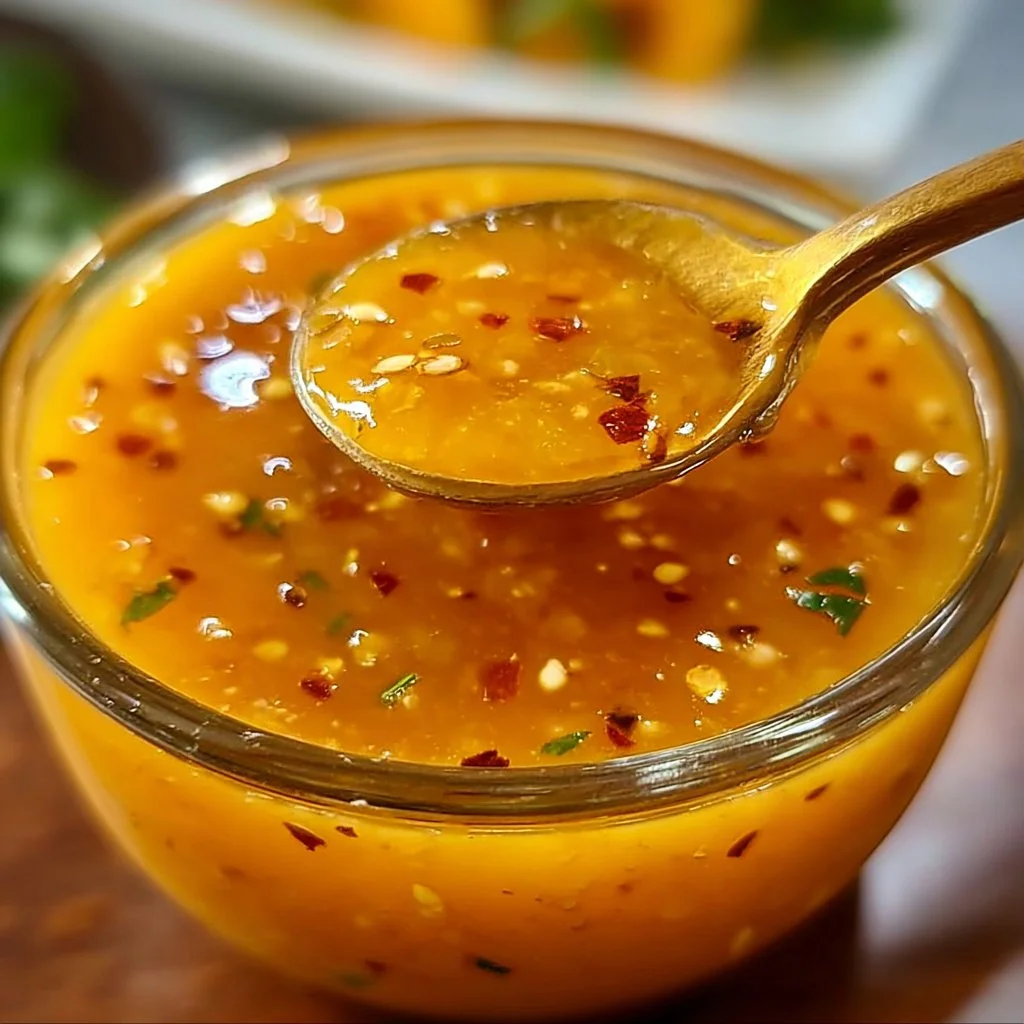 Delicious Mango Habanero Honey Garlic Sauce in a glass jar