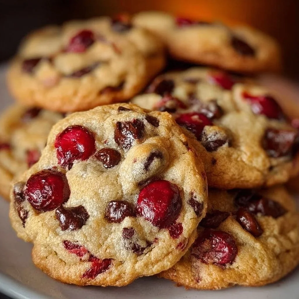 Delicious Maraschino Cherry Chocolate Chip Cookies on a plate