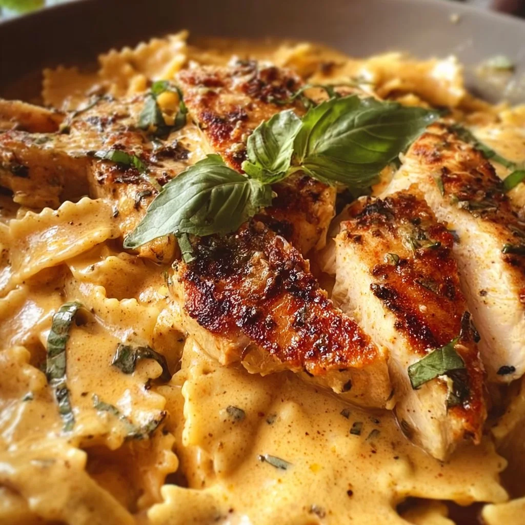 Delicious plate of Marry Me Chicken Pasta with creamy sauce and fresh herbs