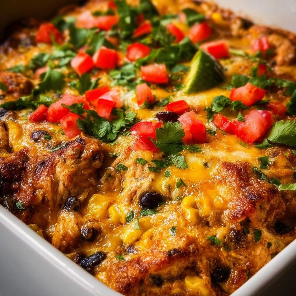 Delicious Mexican Chicken Casserole served in a colorful dish