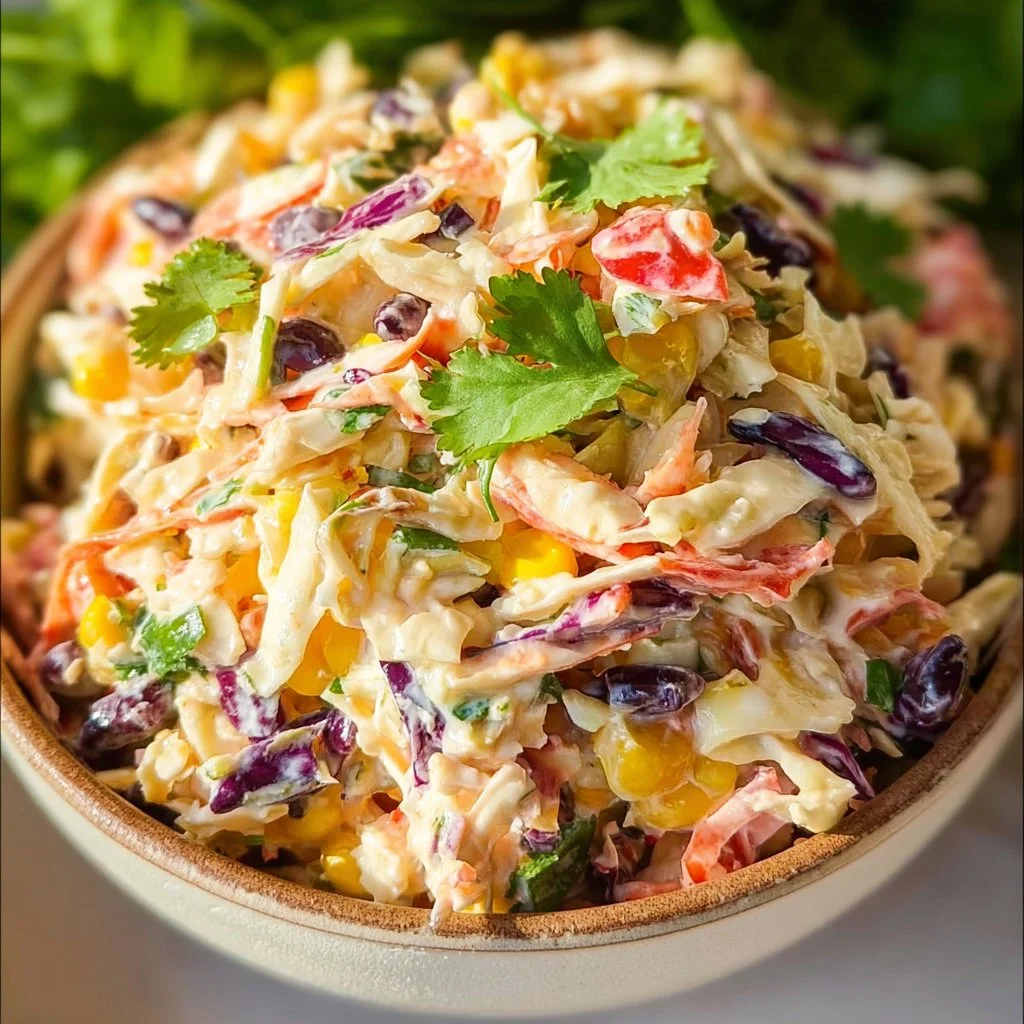 Bowl of vibrant Mexican Coleslaw with fresh veggies and dressing