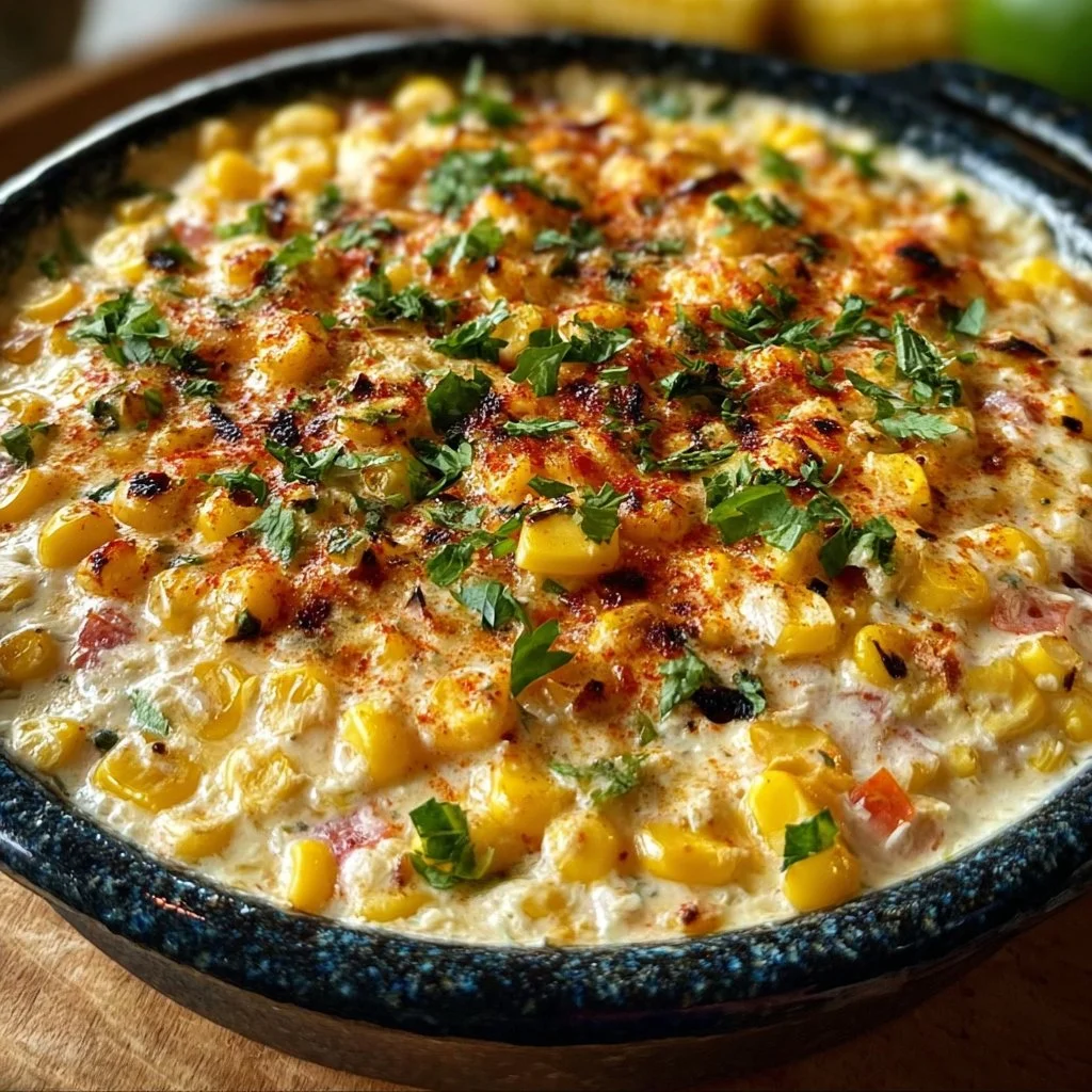 Creamy Mexican Corn Dip served in a bowl with tortilla chips