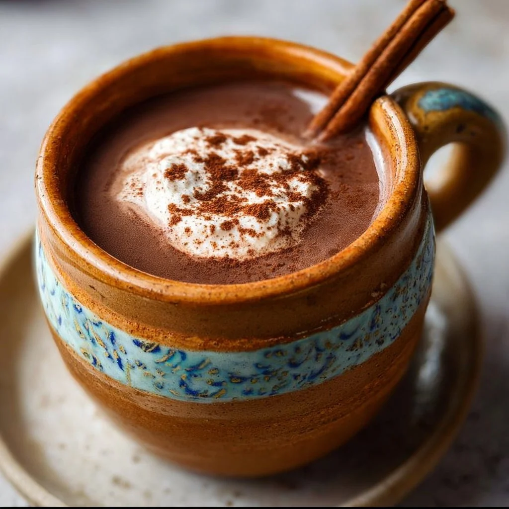 Delicious cup of Mexican Hot Chocolate topped with whipped cream and spices