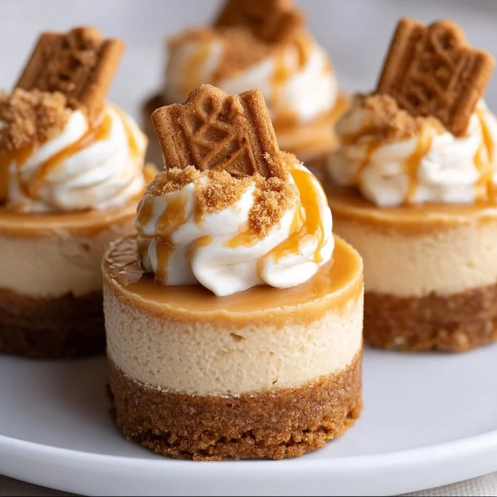 Mini Biscoff Cheesecakes topped with cookie crumble