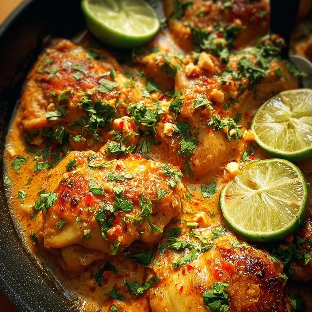 One Pan Coconut Lime Chicken served with a side of vegetables
