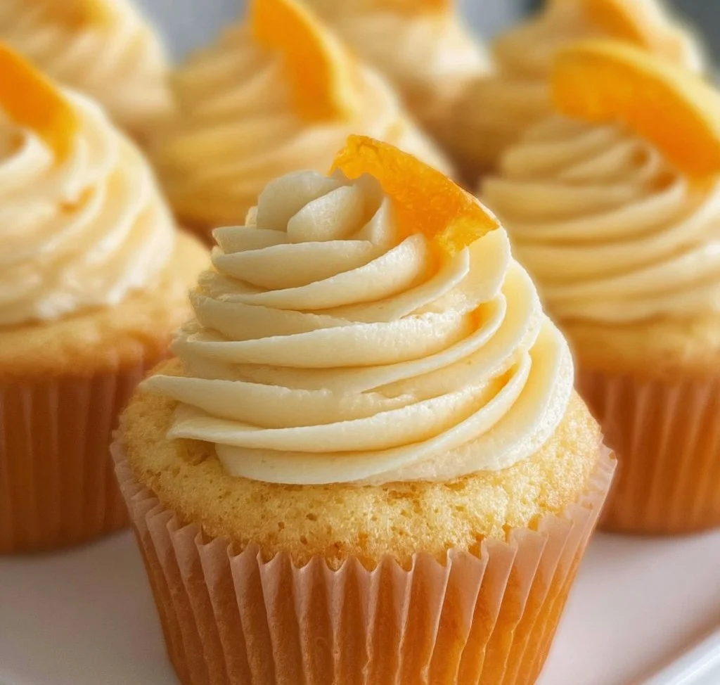 Delicious homemade orange cupcakes topped with vibrant orange frosting