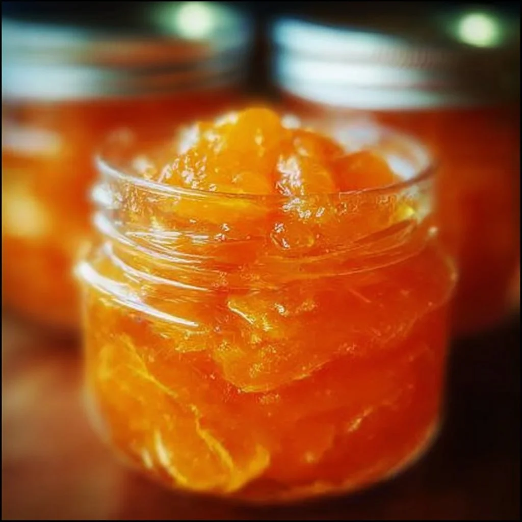 Homemade orange marmalade in a glass jar with fresh oranges