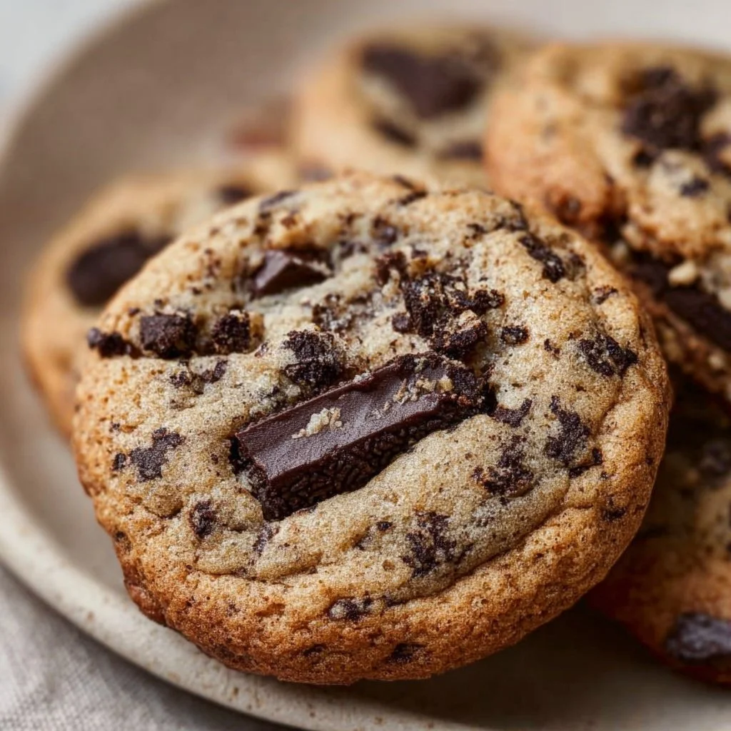 Oreo chocolate chip cookies stacked on a plate