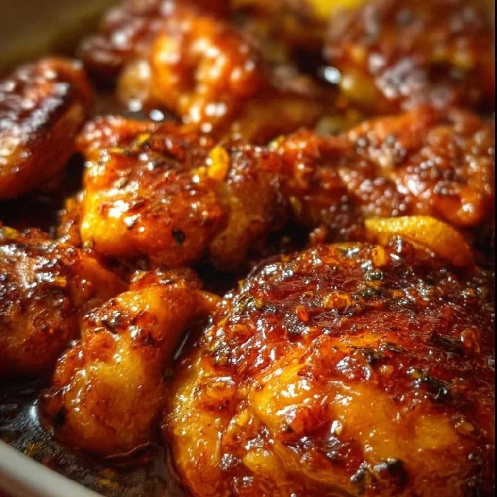 Oven-roasted citrus chicken garnished with fresh herbs and citrus slices