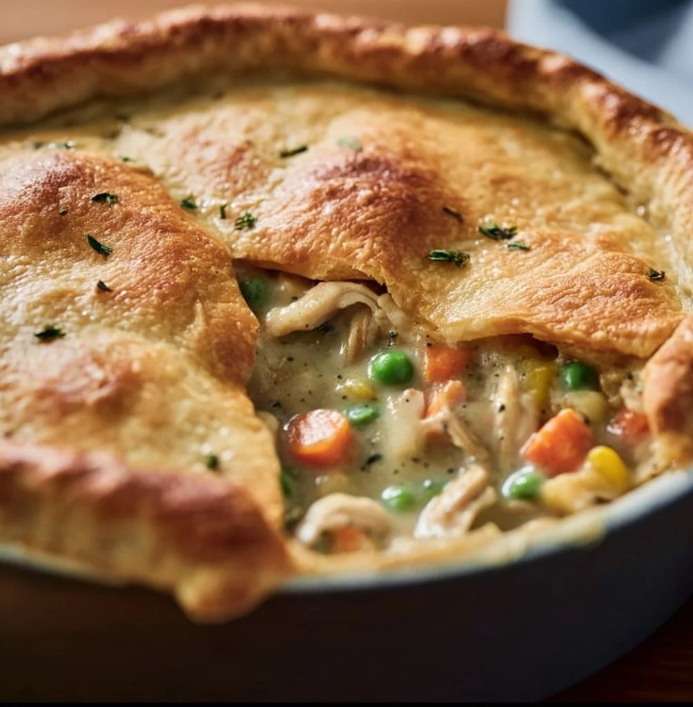 Delicious homemade chicken pot pie recipe by Paula Deen featuring flaky crust and savory filling.