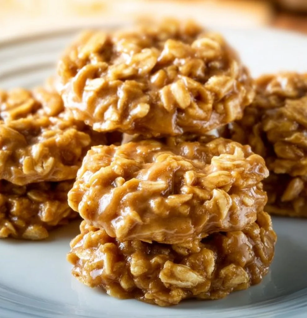 A batch of Peanut Butter No Bake Oatmeal Cookies on a cooling rack