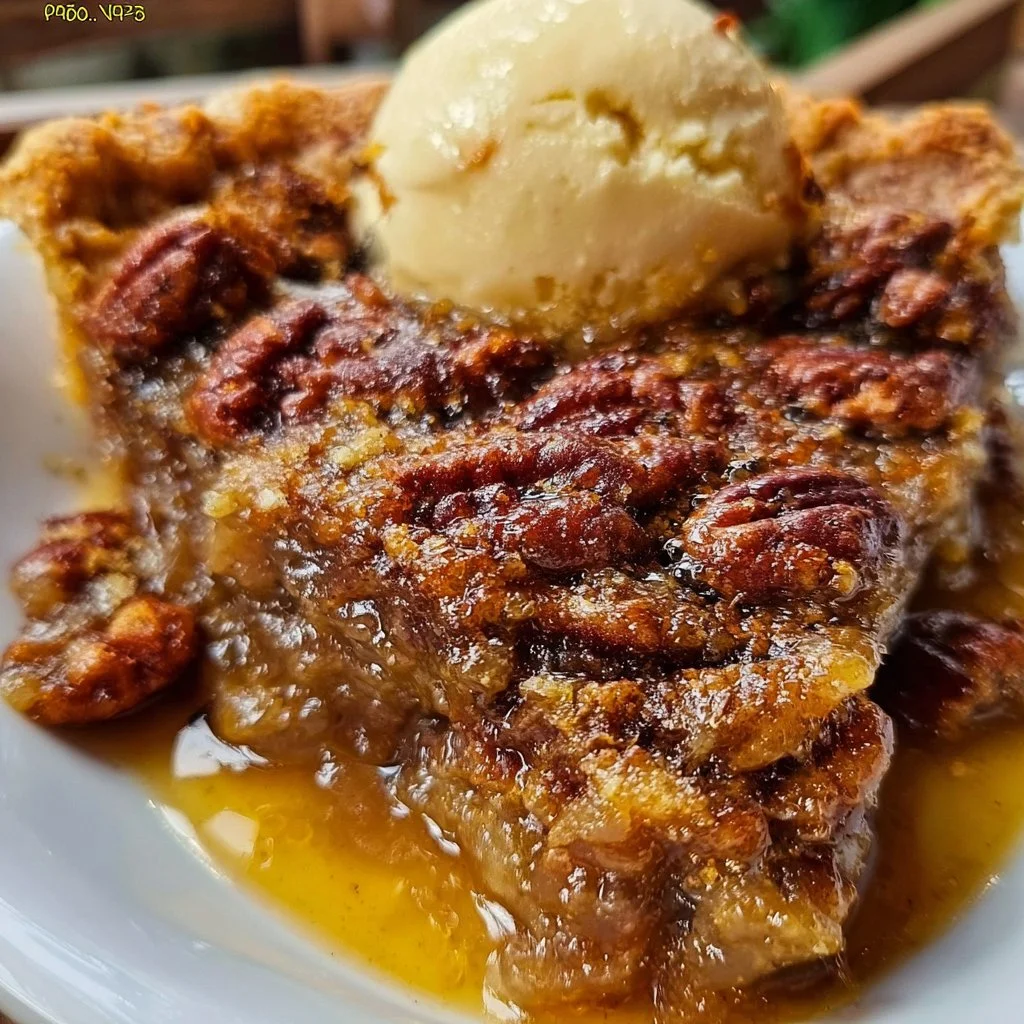 Slice of Pecan Pie Cobbler topped with whipped cream