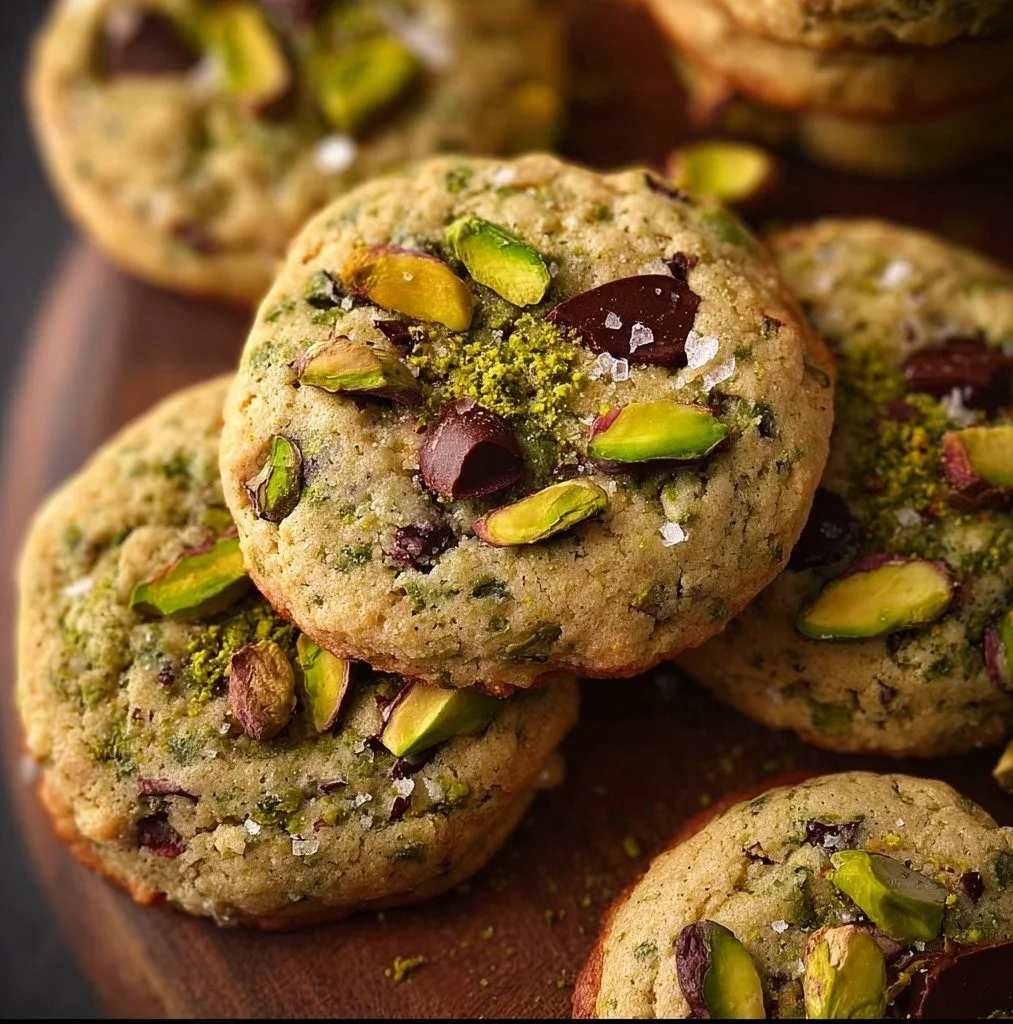 Delicious pistachio cream cookies on a plate ready to be enjoyed