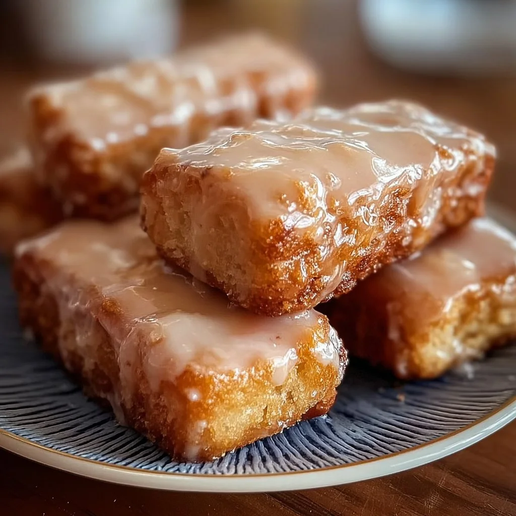Soft baked maple donut bars topped with maple glaze, perfect for breakfast